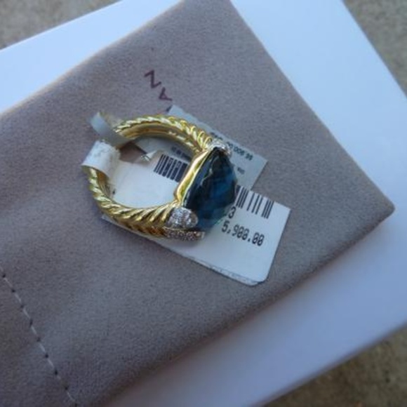 David Yurman Jewelry - David Yurman Color Classics 18K Gold & Blue Topaz Ring with Diamond Accents NEW